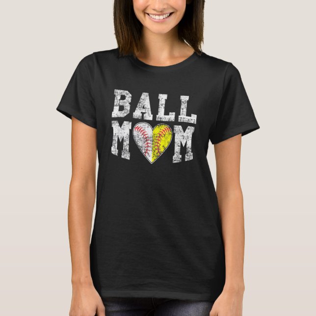Camiseta Ball Mom Baseball Softball Heart Sport Lover Funny (Anverso)