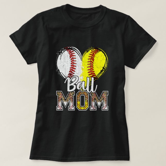 Camiseta Ball Mom Heart Baseball Softball Mama Women Madre  (Diseño del anverso)