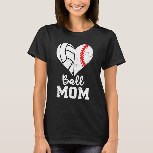 Camiseta Ball Mom Heart Béisbol Voleibol Mom (Anverso)
