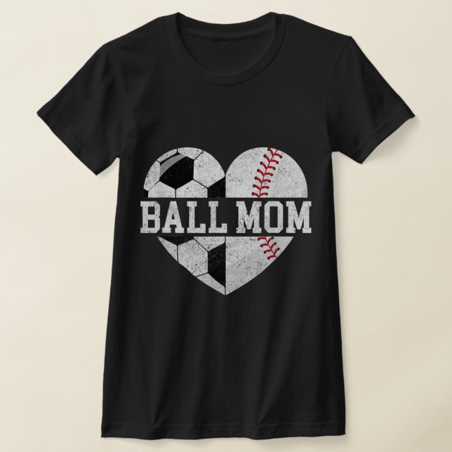 Camiseta Ball Mom Heart Fun Baseball Soccer Mom (Distribución)