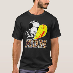 Camiseta Ball Mom Heart Funny Baseball Soccer Mom Leopard