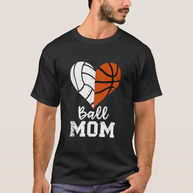 Camiseta Ball Mom Heart Funny Volleyball Basketball Mom (Anverso)