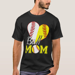 Camiseta Ball Mom Heart Graciosa Béisbol Béisbol Mamá