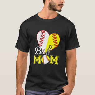 Camiseta Ball Mom Heart Graciosa Béisbol Béisbol Mamá