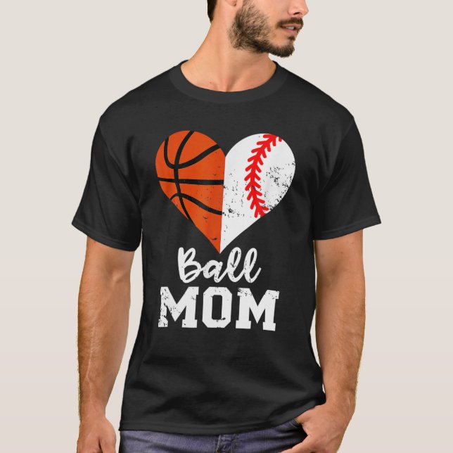 Camiseta Ball Mom Heart Graciosa Béisbol Béisbol Mamá (Anverso)