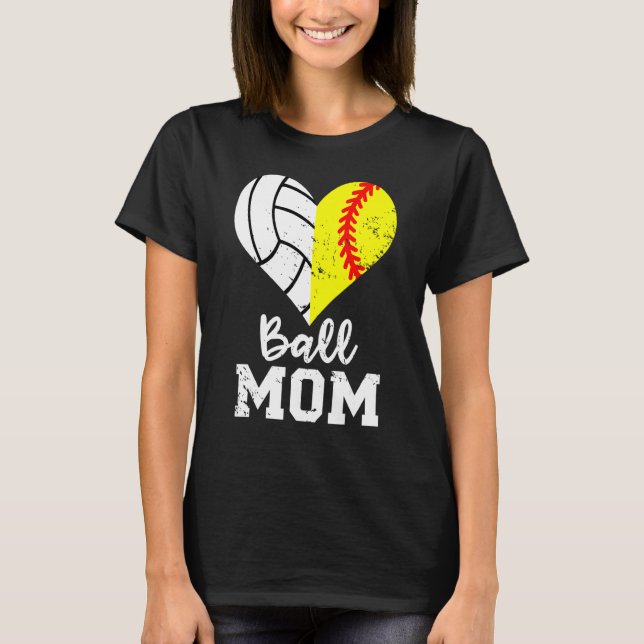 Camiseta Ball Mom Heart Softball Volleyball Mom (Anverso)