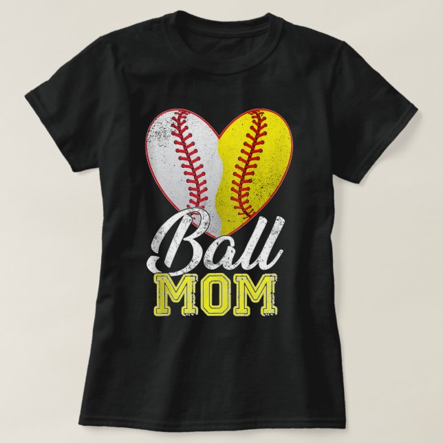 Camiseta Ball Mom Women Mama Heart Baseball Softball Mother (Diseño del anverso)