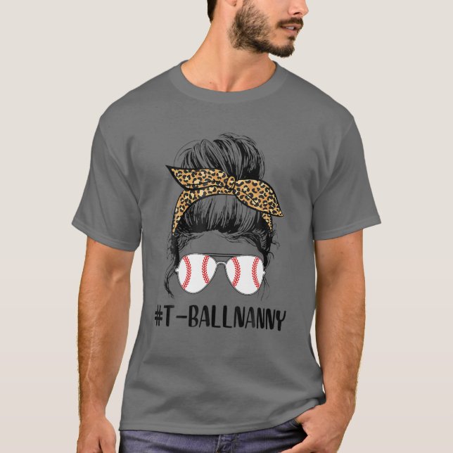 Camiseta Ball Nanny Life Messy Bun Leopard Print Softball N (Anverso)