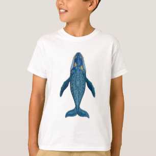 Camiseta Ballena Azul Patrón Geométrico Ornamental Vista Su
