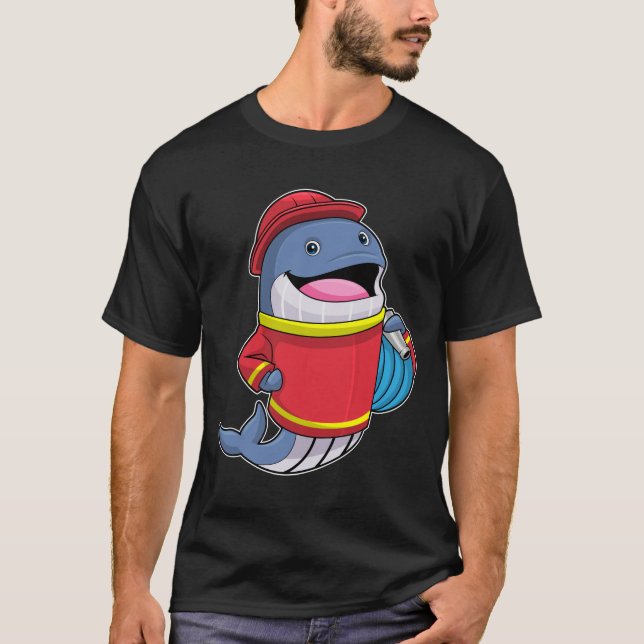 Camiseta Ballena como bombero con manguera (Anverso)