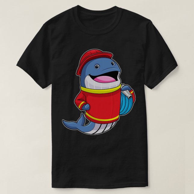 Camiseta Ballena como bombero con manguera (Diseño del anverso)