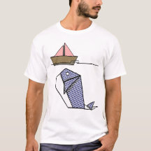 Ballena de Origami con barco de papel