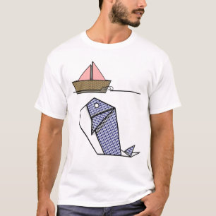 Camiseta Ballena de Origami con barco de papel