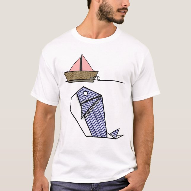 Camiseta Ballena de Origami con barco de papel (Anverso)