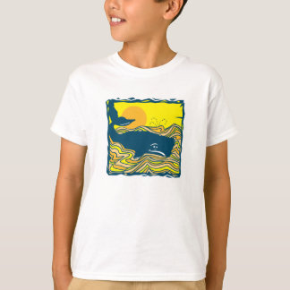 Camiseta ballena en el diseño de la puesta del sol