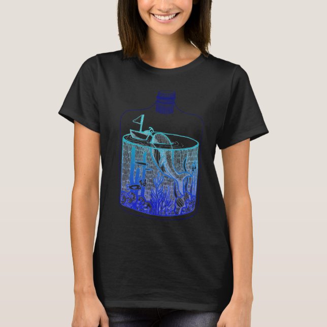 Camiseta Ballena en un frasco - Gradiente azul (Anverso)