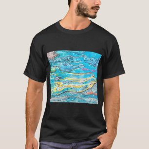 Camiseta Ballena espacial en pintura azul y amarilla