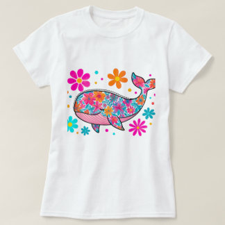 Camiseta Ballena floral con flores coloridas - Boho Ocean