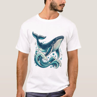 Camiseta Ballena jorobada con olas de océano azul verdoso