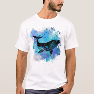 Camiseta Ballena majestuosa en acuarela azul con destellos