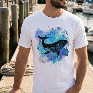 Camiseta Ballena majestuosa en acuarela azul con destellos