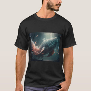 Camiseta ballena nadando con peces pequeños Paisaje