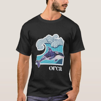 Camiseta Ballena Orca con Ola Oceánica Dibujada a Mano