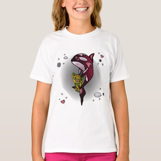 Camiseta Ballena orca con oso de peluche en diseño gráfico  (Anverso)