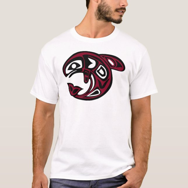 Camiseta Ballena orca nativa norteamericana, roja (Anverso)