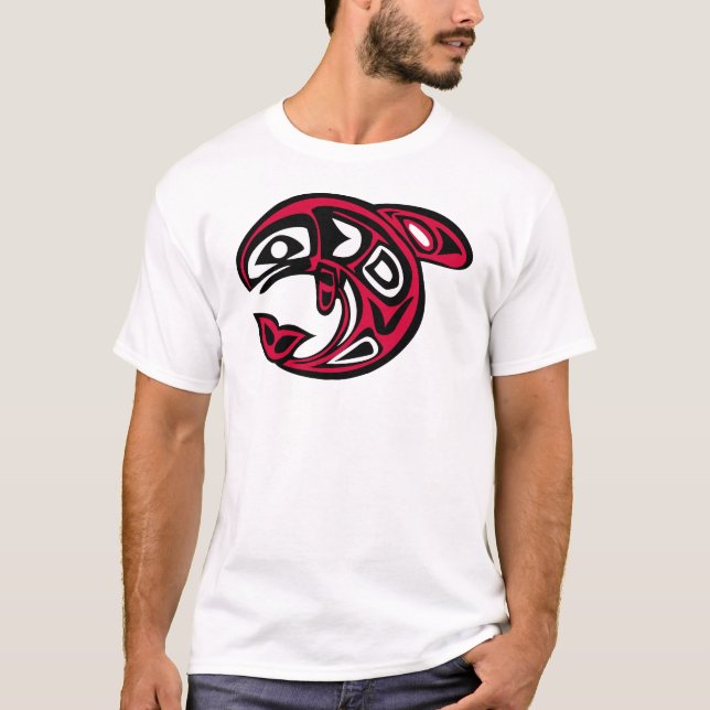 Camiseta Ballena orca nativa norteamericana, rojo brillante (Anverso)