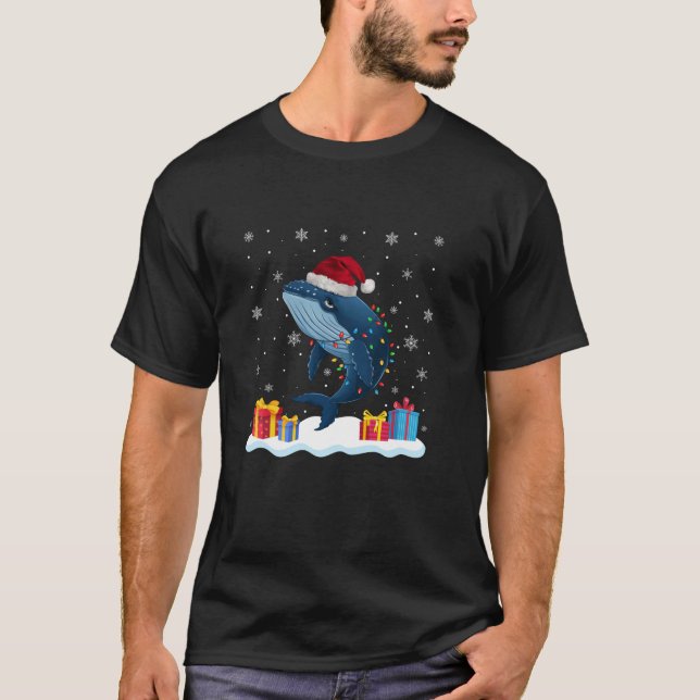 Camiseta Ballena Santa Hat Árbol de Navidad Luz Navidad Nav (Anverso)
