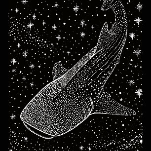 Camiseta Ballena Tiburón Estrellas Puntos Celestiales Blanc