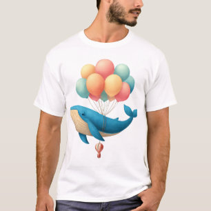Camiseta Ballena voladora con arte de globos pasteles