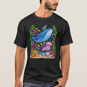 Camiseta Ballena y medusa del océano colorido en arrecife s