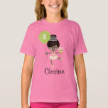 Camiseta Ballerina Birthday Kids Ringer T-Shirt African Ame<br><div class="desc">Nuestros adorables camisetas de cumpleaños pueden ser personalizados con la edad del chica de cumpleaños en el globo y personalizados con su nombre debajo. Una bailarina salta por el aire usando una tiara y un tutu rosado y un leotardo con un quequito en una mano y un globo en la...</div>