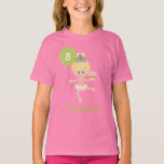 Camiseta Ballerina Birthday Kids Ringer T-Shirt Blonde<br><div class="desc">Nuestros adorables camisetas de cumpleaños pueden ser personalizados con la edad del chica de cumpleaños en el globo y personalizados con su nombre debajo. Una bailarina salta por el aire usando una tiara y un tutu rosado y un leotardo con un quequito en una mano y un globo en la...</div>