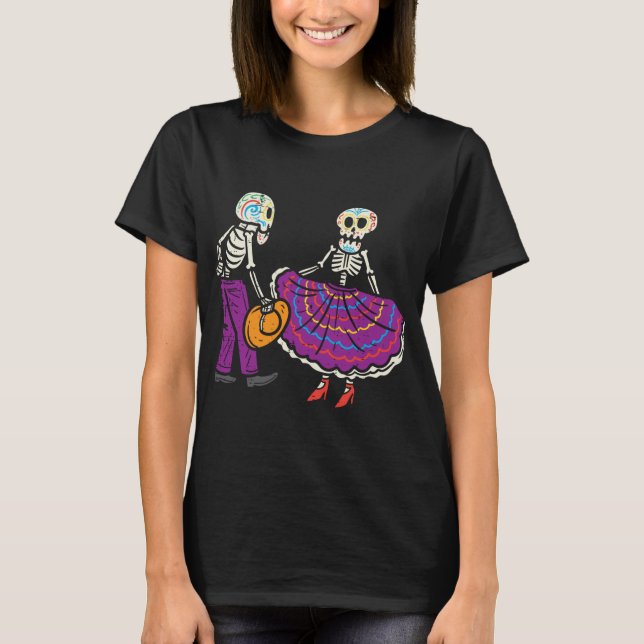 Camiseta Ballet Folklorico Skeleton Skull De Azúcar Dia De  (Anverso)