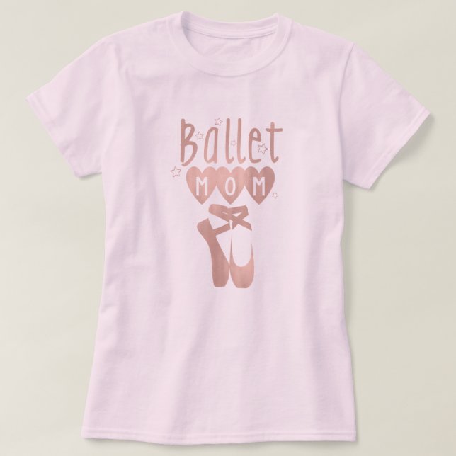 Camiseta Ballet Mom Pink Rose Gold Stars & Hearts (Diseño del anverso)