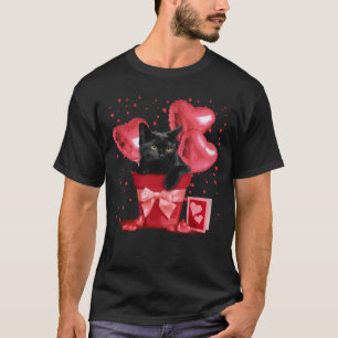 Camiseta Balón de Corazón de Gato Negro Valentines Kitten