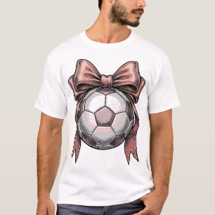 Camiseta Balón de Fútbol Vintage con Lazo Rosa