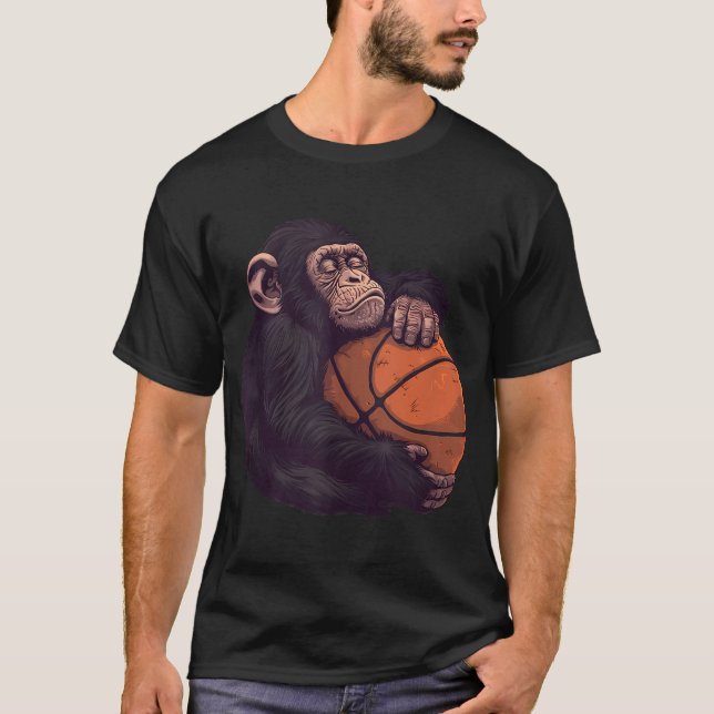 Camiseta Baloncesto Arte Animal Dibujo Mono Baloncesto Pl (Anverso)
