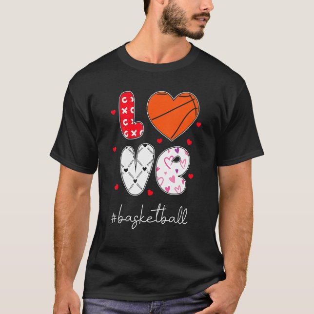 Camiseta Baloncesto de amor Xoxo Doodle Heart Ball Gráfico (Anverso)