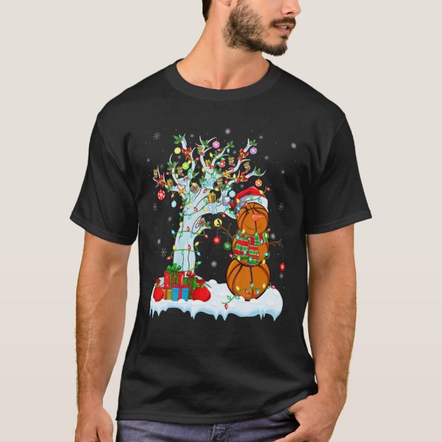 Camiseta Baloncesto de Navidad Iluminación de árbol de balo (Anverso)