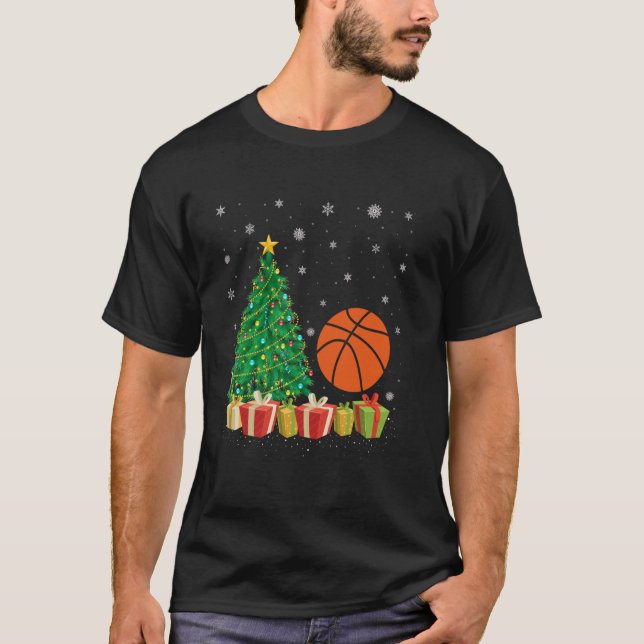 Camiseta Baloncesto de Navidad Iluminación de árbol Santa H (Anverso)