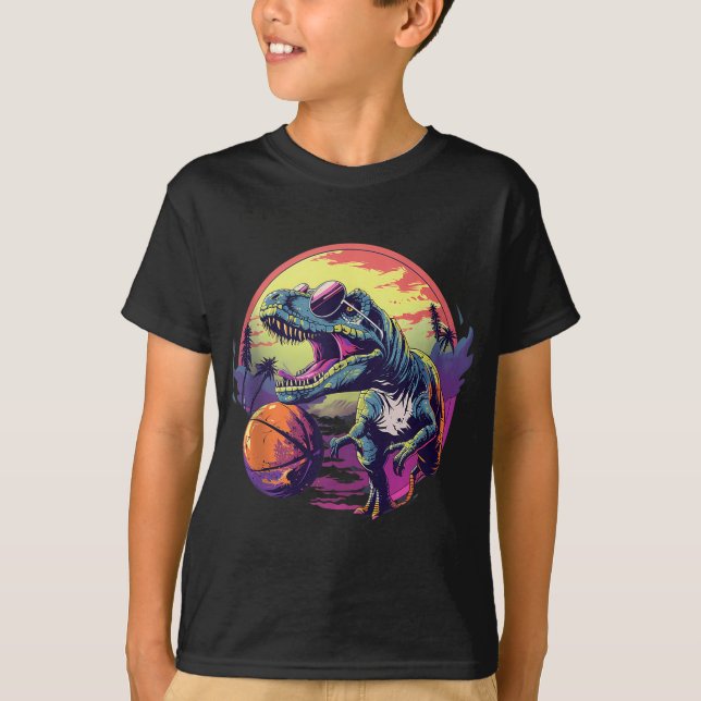 Camiseta Baloncesto Dino T-rex Drawing Basketball Player Na (Anverso)