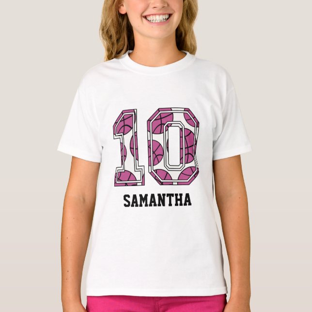 Camiseta Baloncesto personalizado número 10 rosa y blanco (Anverso)