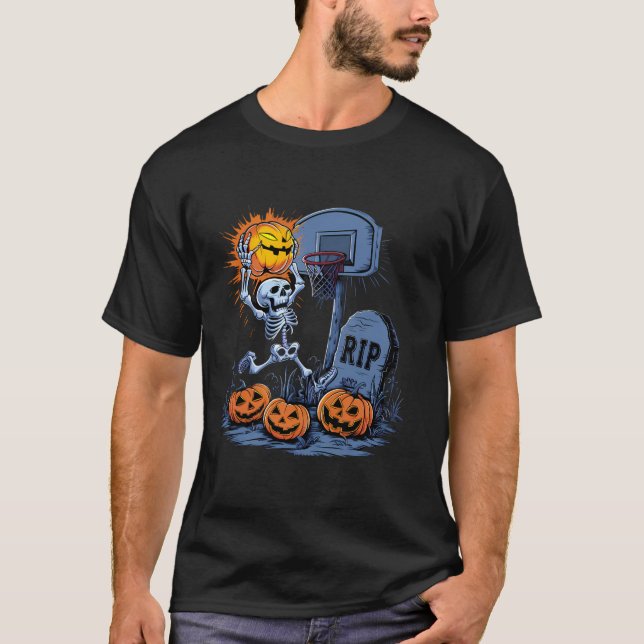 Camiseta Baloncesto Skeleton Halloween Spooky Boys Basketba (Anverso)