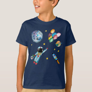 Camiseta Balones arcoiris astronautas color de agua espacia