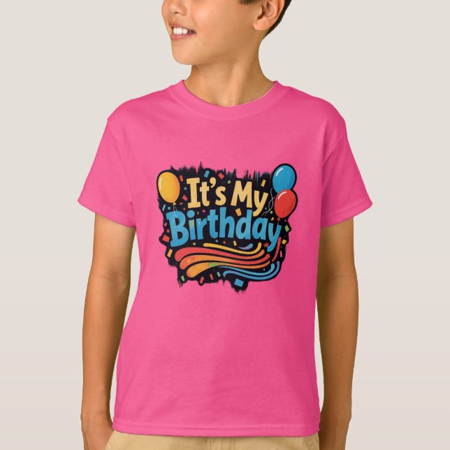 Camiseta Balones de cumpleaños y niños de Swirls (Anverso)