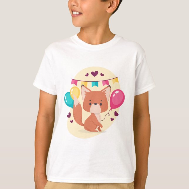 Camiseta Balones Fiestas Fox Cute de cumpleaños (Anverso)